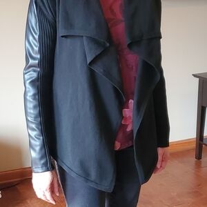 Black Simply Vera Sweater with Faux Leather Sleeves